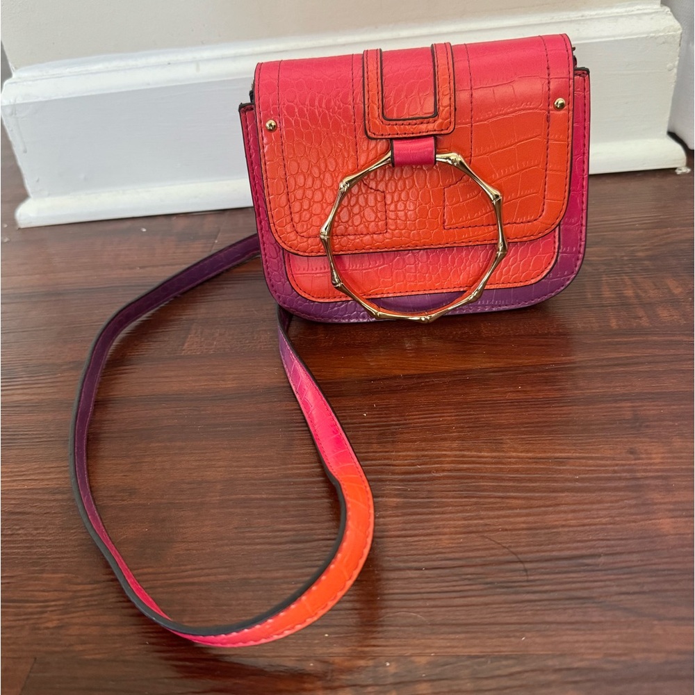 Embossed purse, purple orange pink ombre